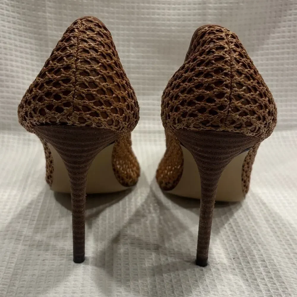 Saks Fifth Avenue Phrase Brown Mesh Women's Heels Shoes Office Workwear Size 9.5